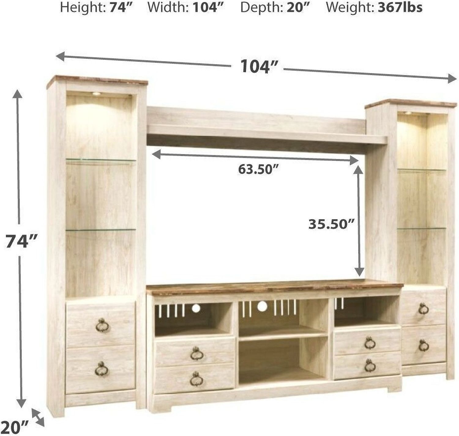Willowton Whitewash Entertainment Wall W267W3
