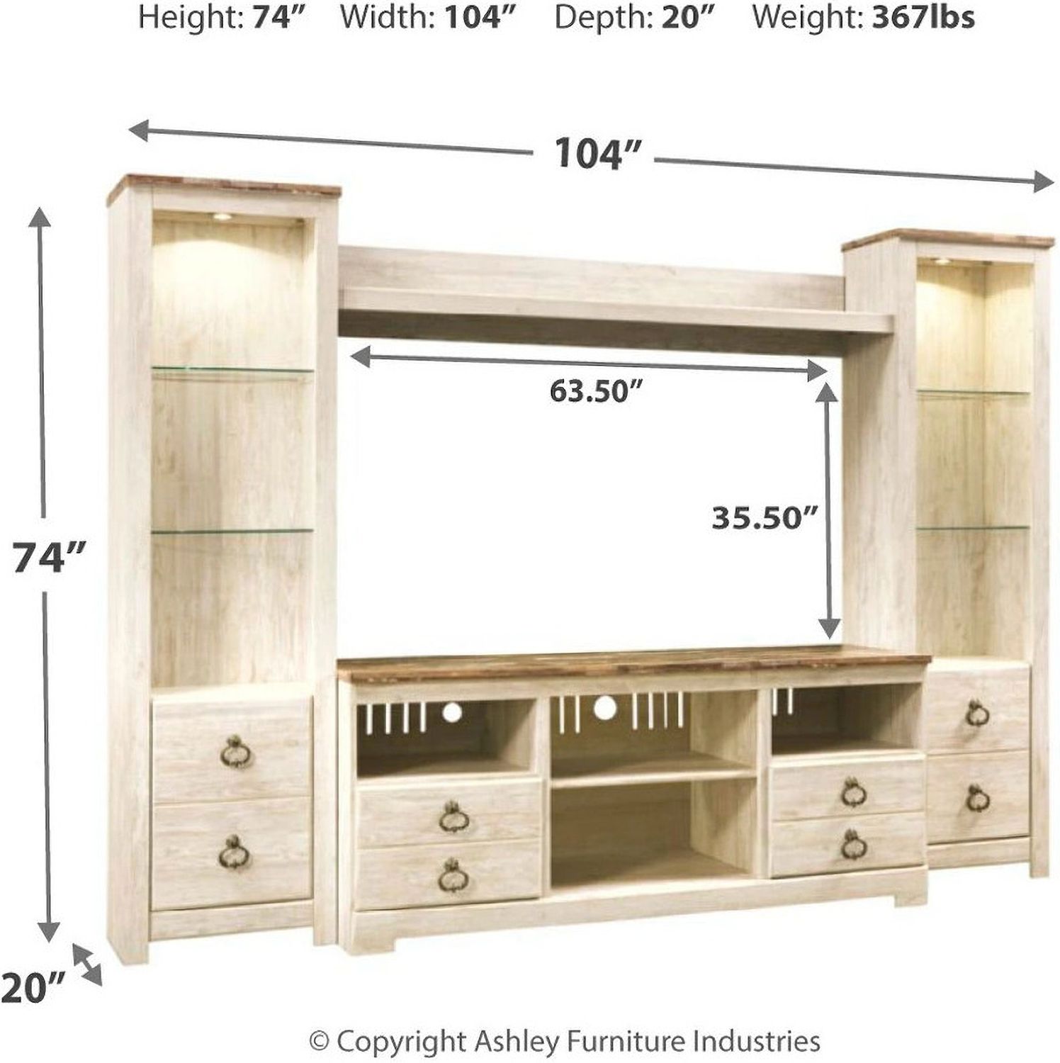 Willowton Whitewash Entertainment Wall W267W3