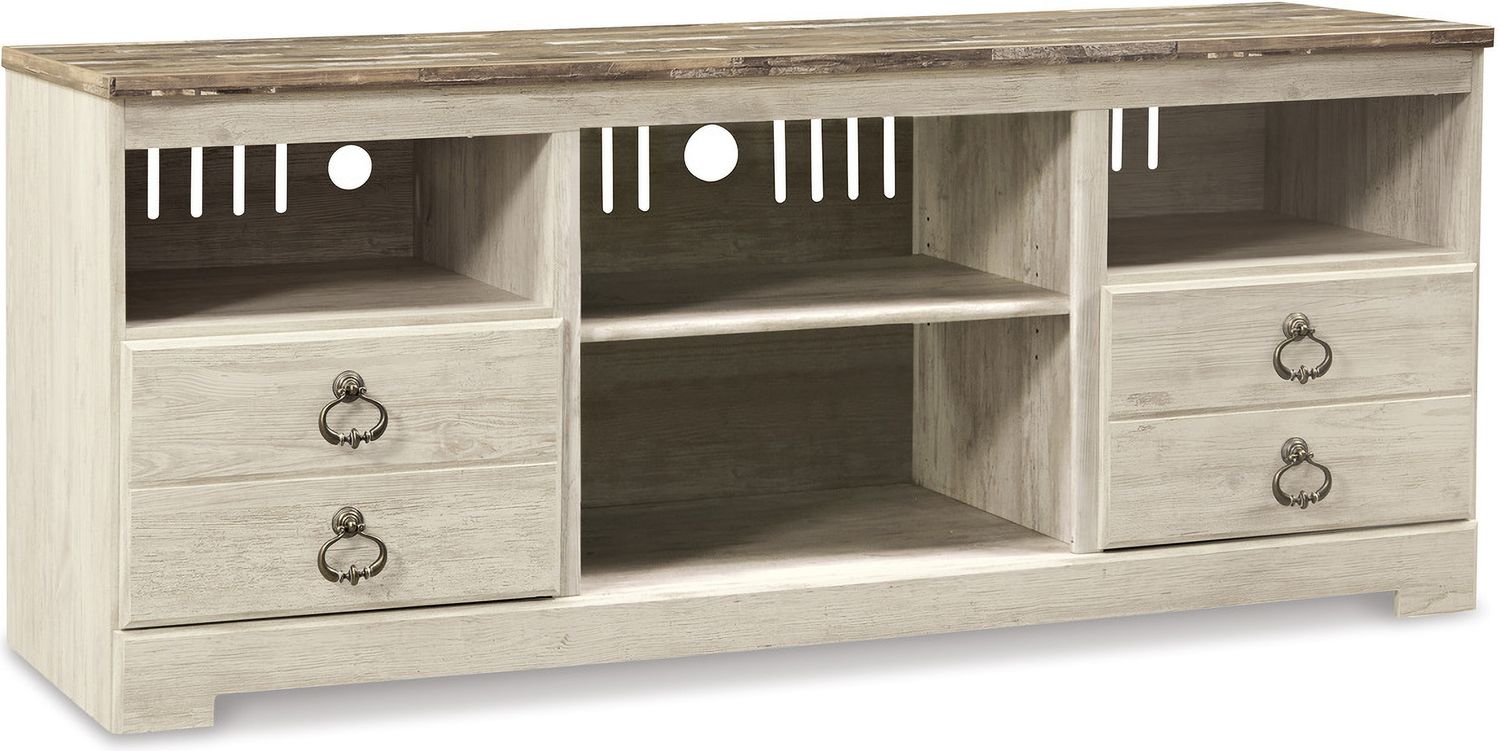 Willowton 4-Piece Entertainment Center with Electric Fireplace In White Wash W267W4