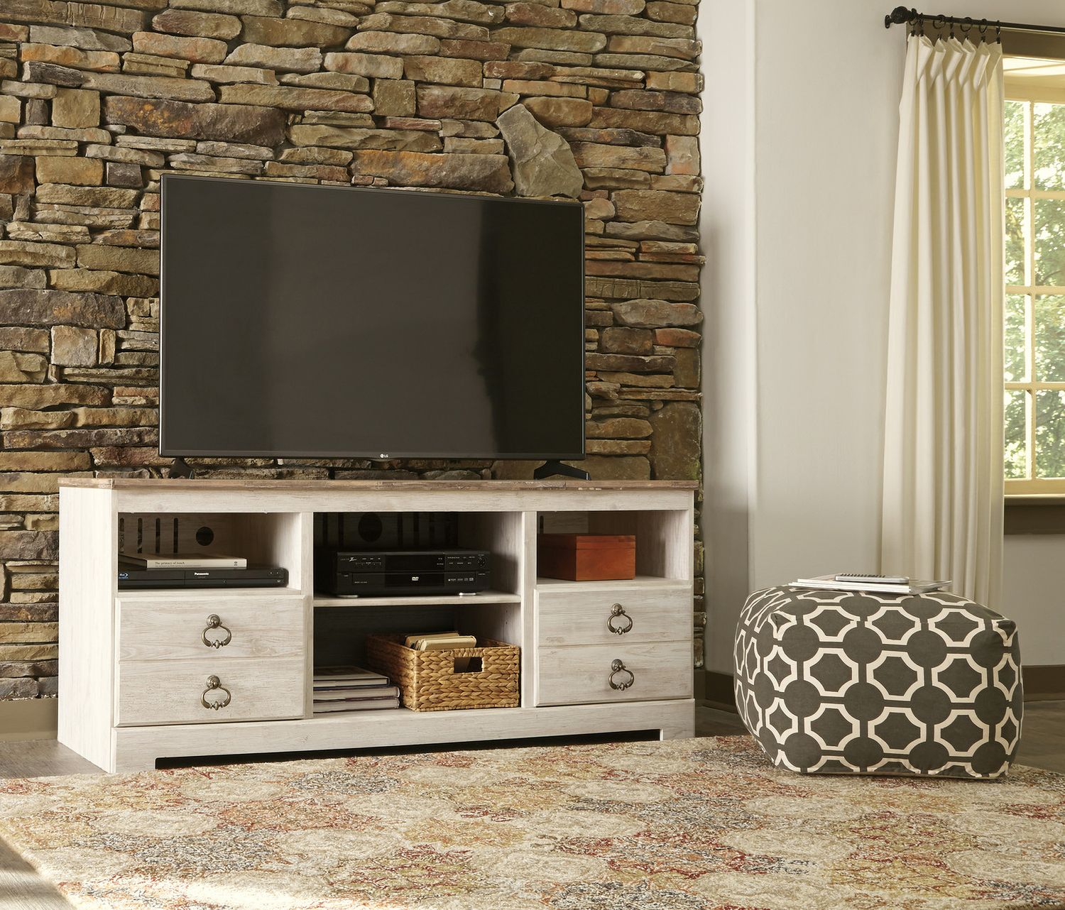 Willowton 4-Piece Entertainment Center with Electric Fireplace In White Wash W267W4