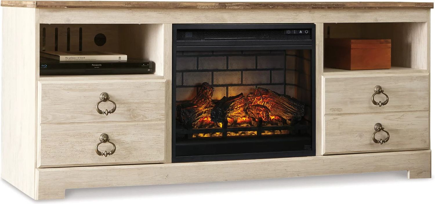 Willowton Whitewash 64" TV Stand with Electric Fireplace W267W8