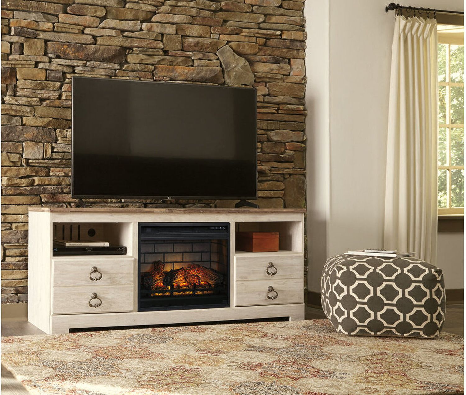 Willowton Whitewash 64" TV Stand with Electric Fireplace W267W8
