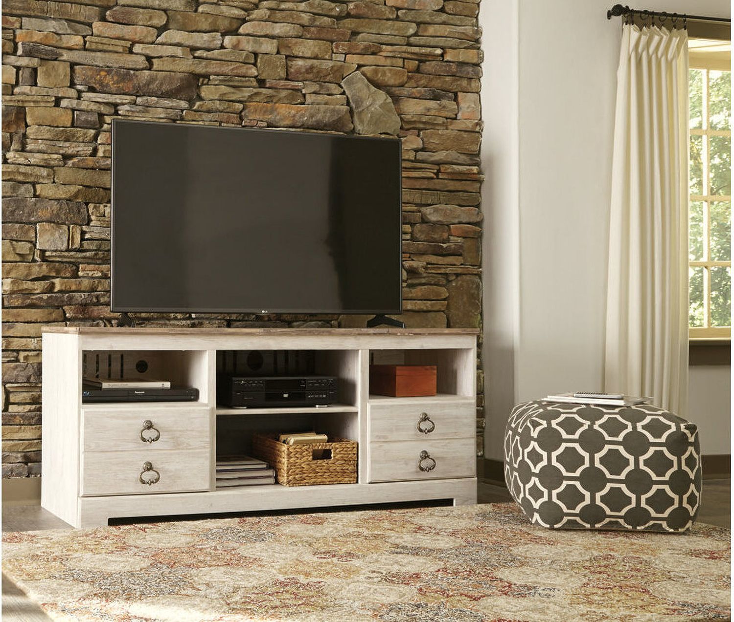 Willowton Whitewash 64" TV Stand with Electric Fireplace W267W8