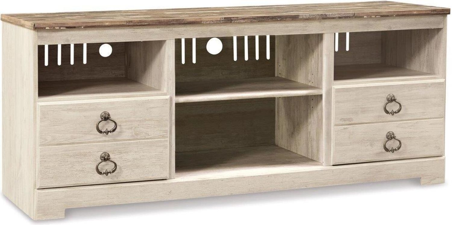 Willowton 4-Piece Entertainment Center with Electric Fireplace In White Wash W267W9
