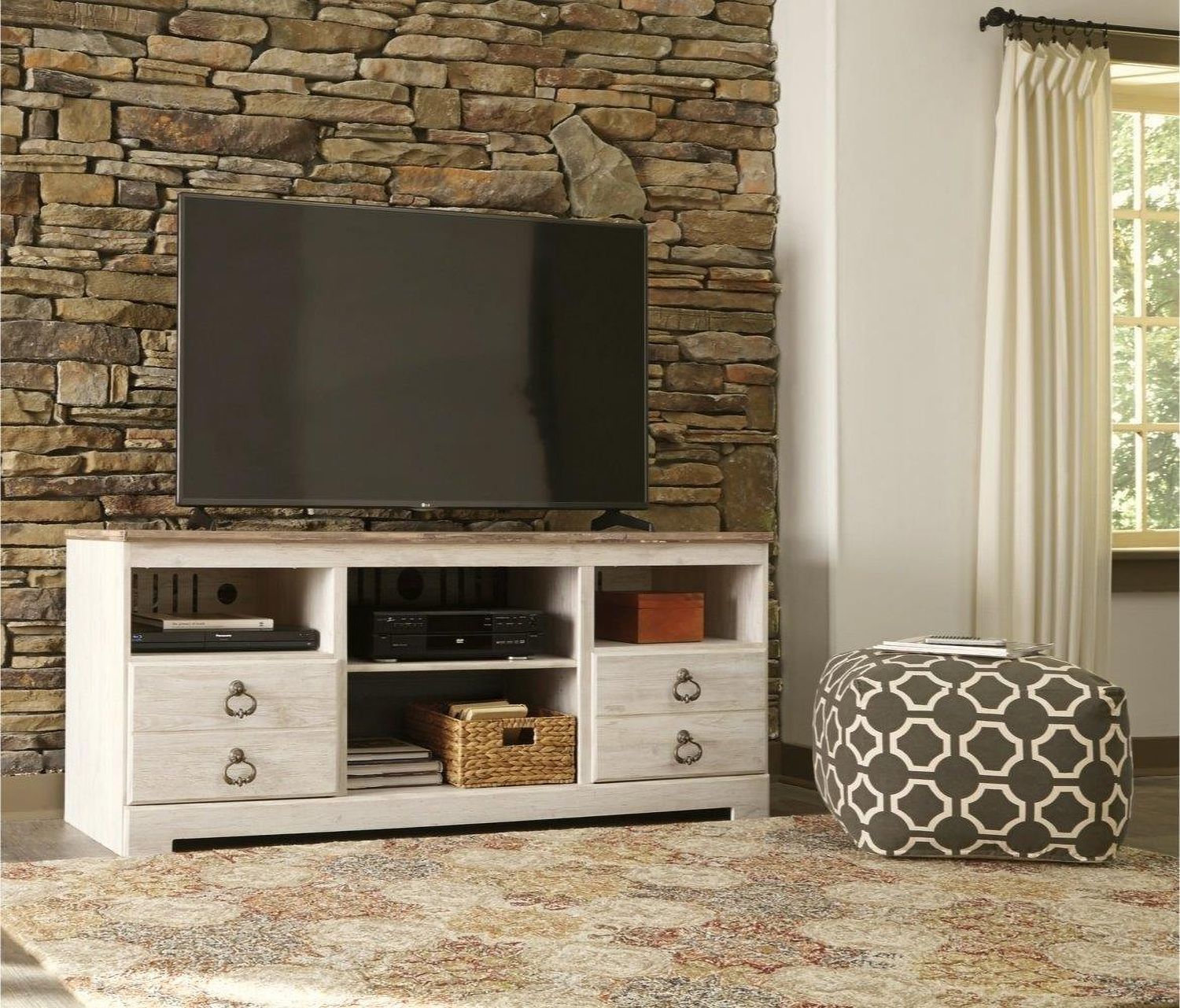 Willowton 4-Piece Entertainment Center with Electric Fireplace In White Wash W267W9