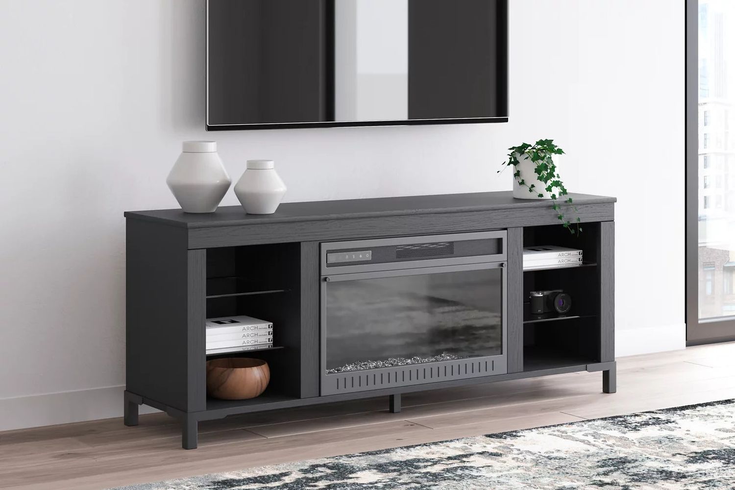 Cayberry 60 Inch TV Stand with Electric Fireplace In Black W2721168