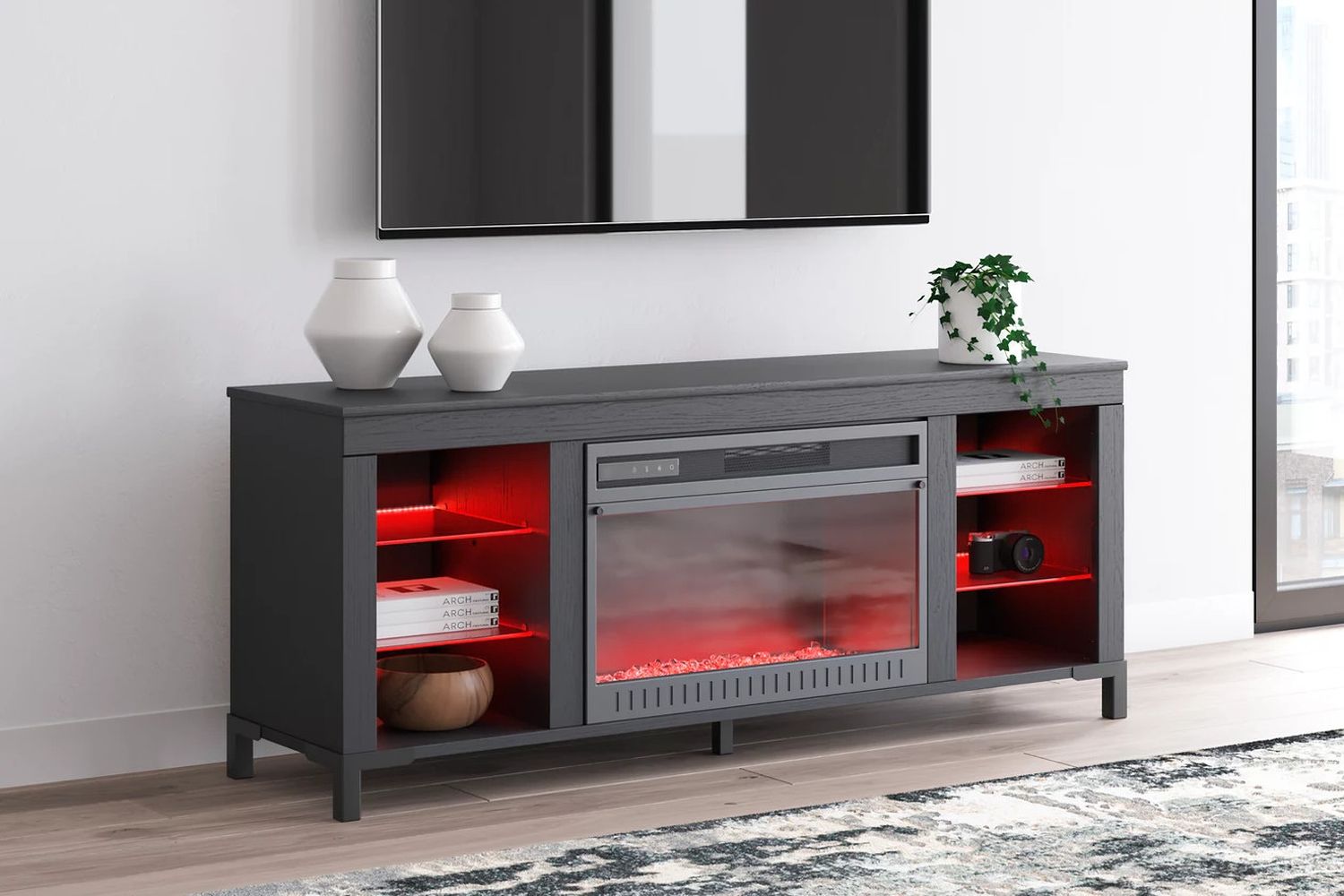 Cayberry 60 Inch TV Stand with Electric Fireplace In Black W2721168