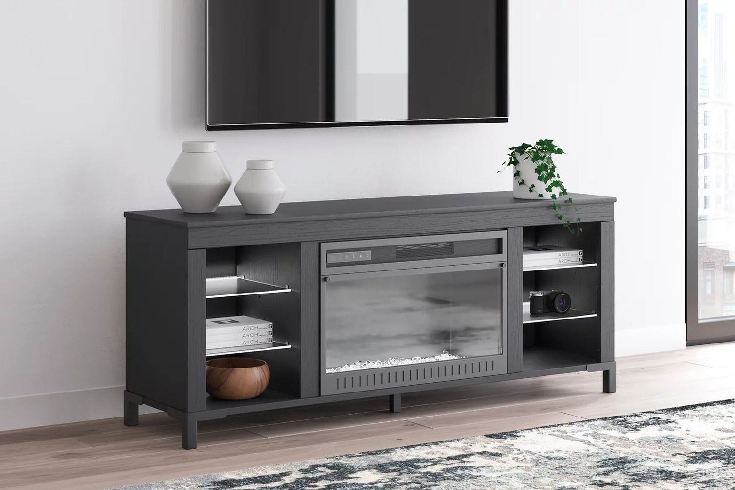 Cayberry 60 Inch TV Stand with Electric Fireplace In Black W2721168