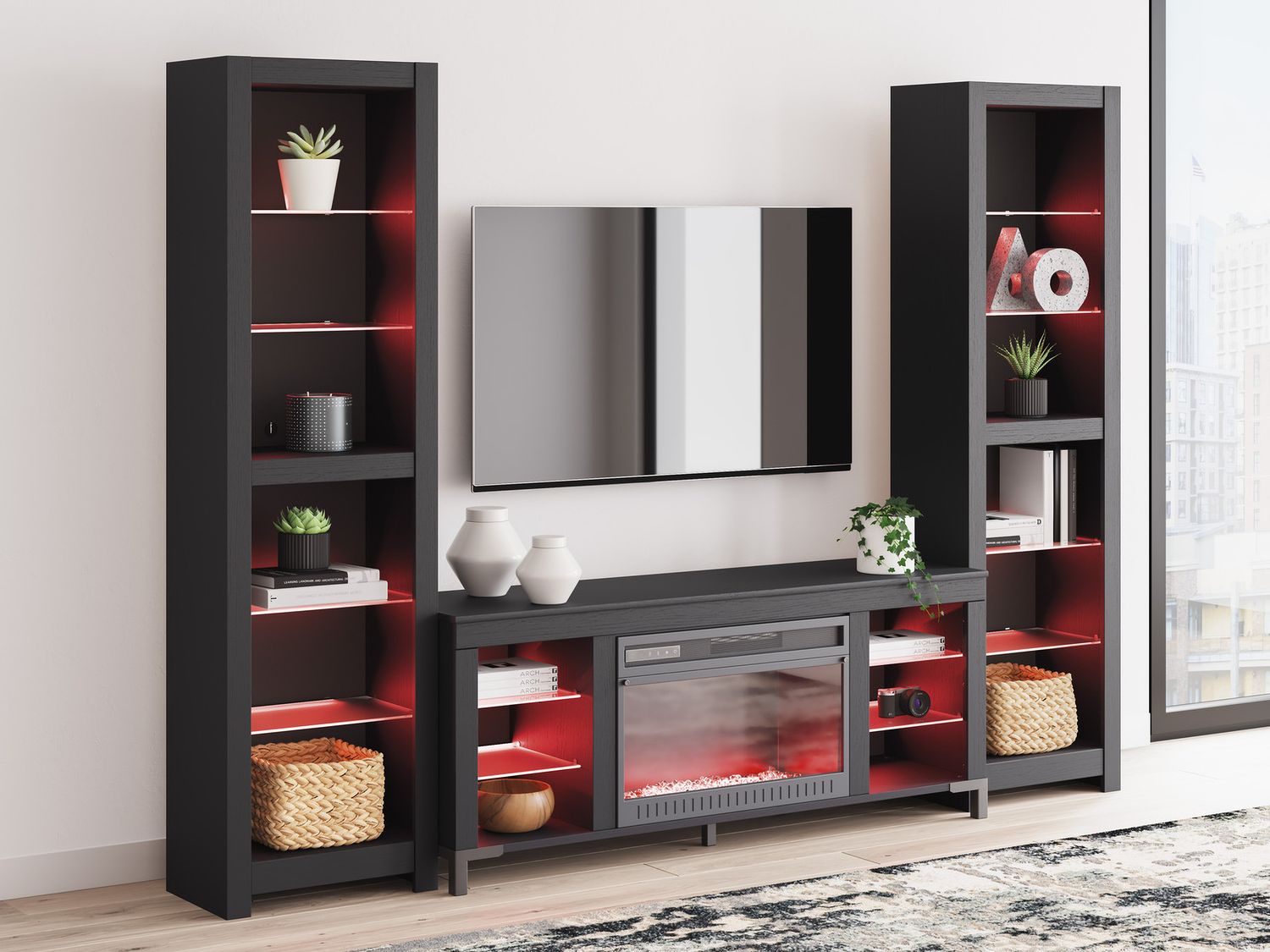 Cayberry 60 Inch TV Stand with Electric Fireplace In Black W2721168