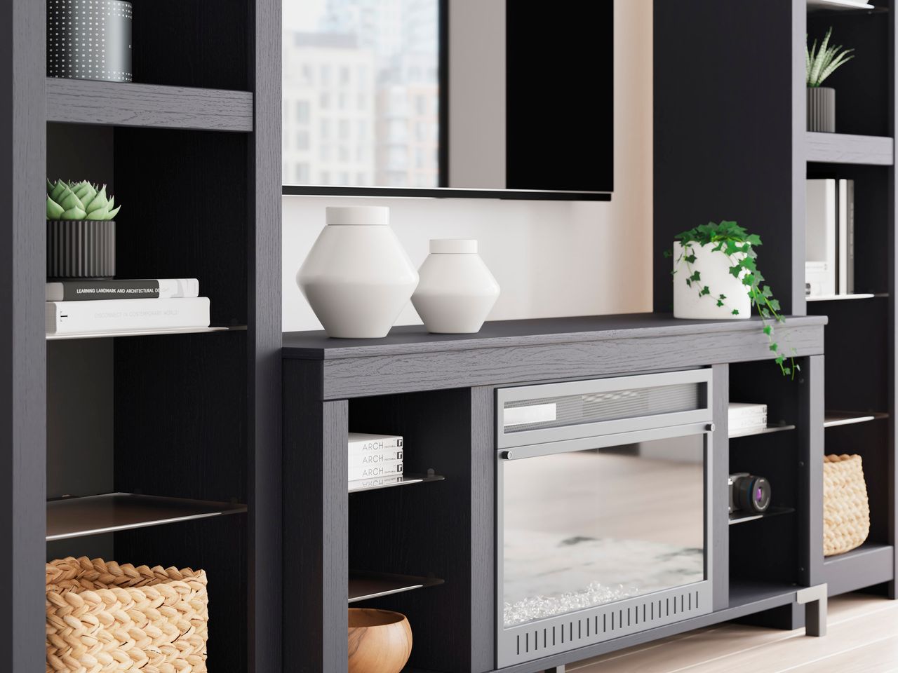 Cayberry 60 Inch TV Stand with Electric Fireplace In Black W2721168