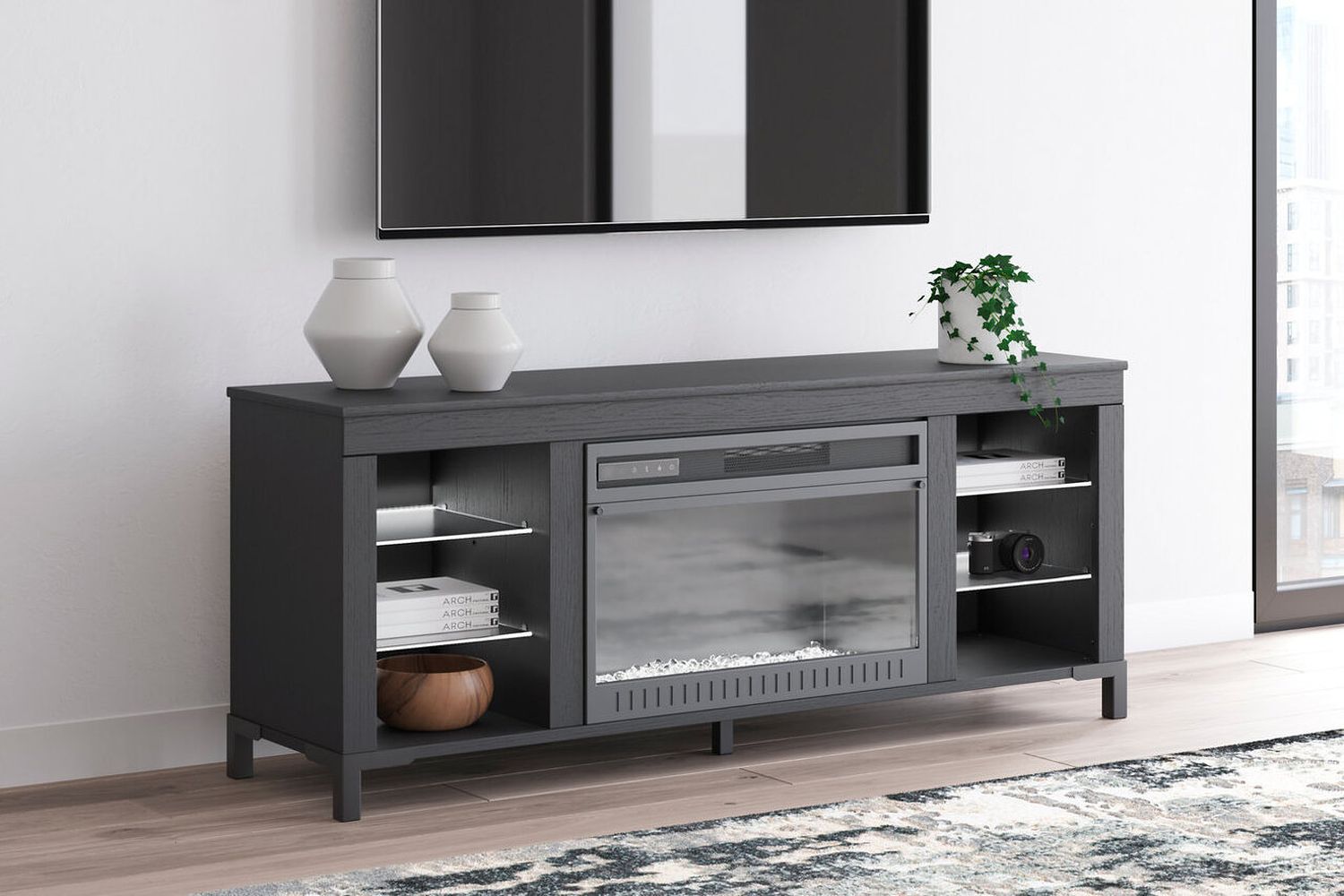 Cayberry 3-Piece Entertainment Center with Electric Fireplace In Black W2721W2