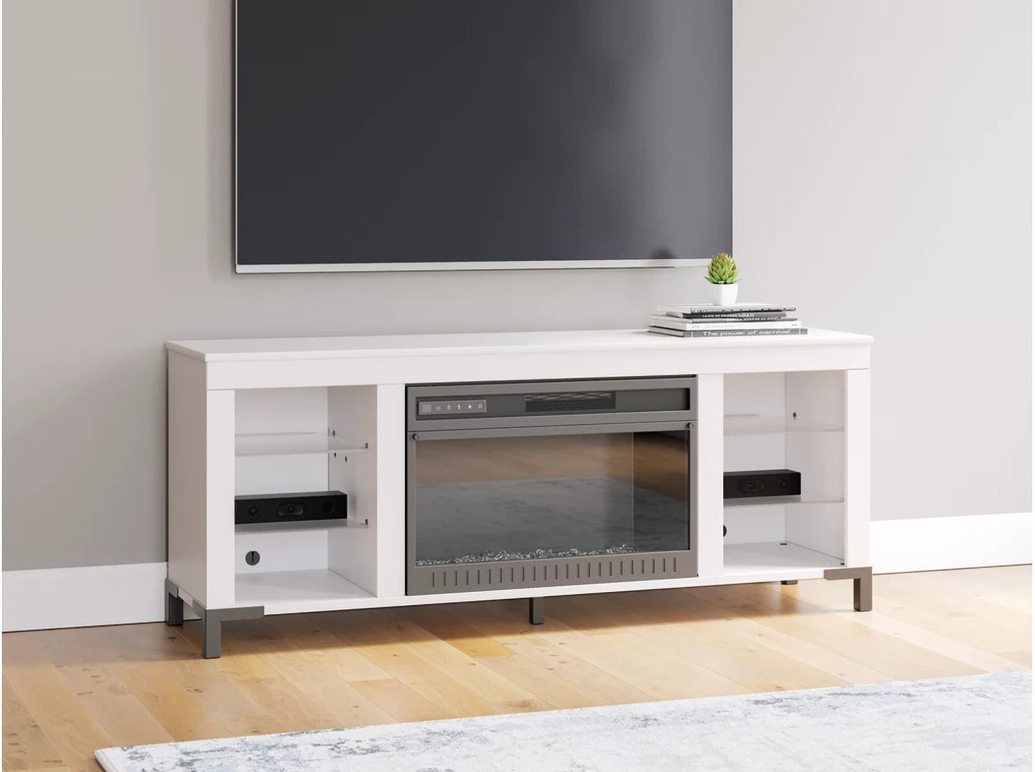 Brollevi 60 Inch TV Stand with Electric Fireplace In White W2722168