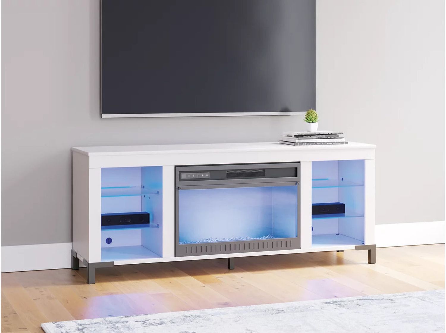 Brollevi 60 Inch TV Stand with Electric Fireplace In White W2722168