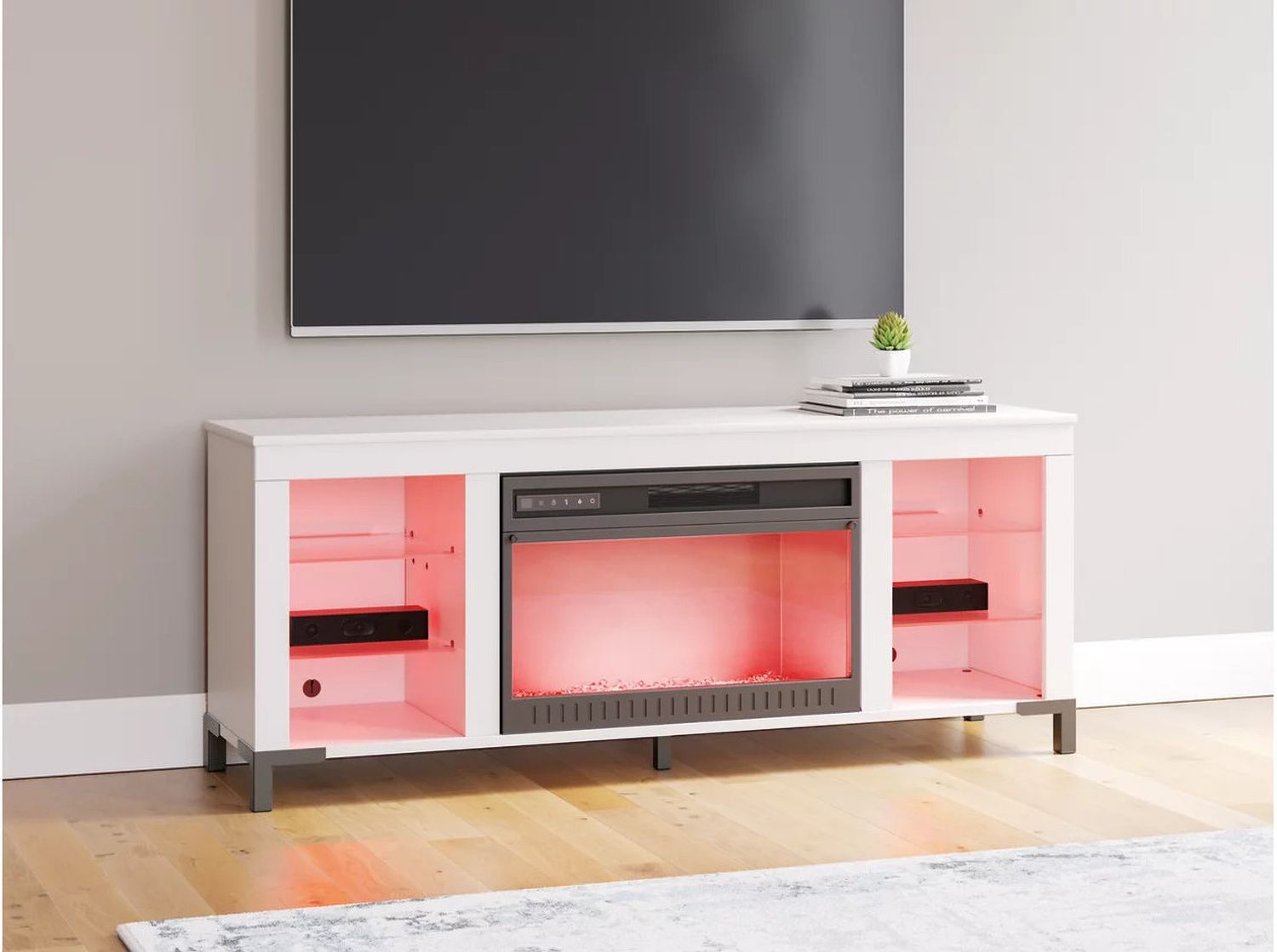 Brollevi 60 Inch TV Stand with Electric Fireplace In White W2722168