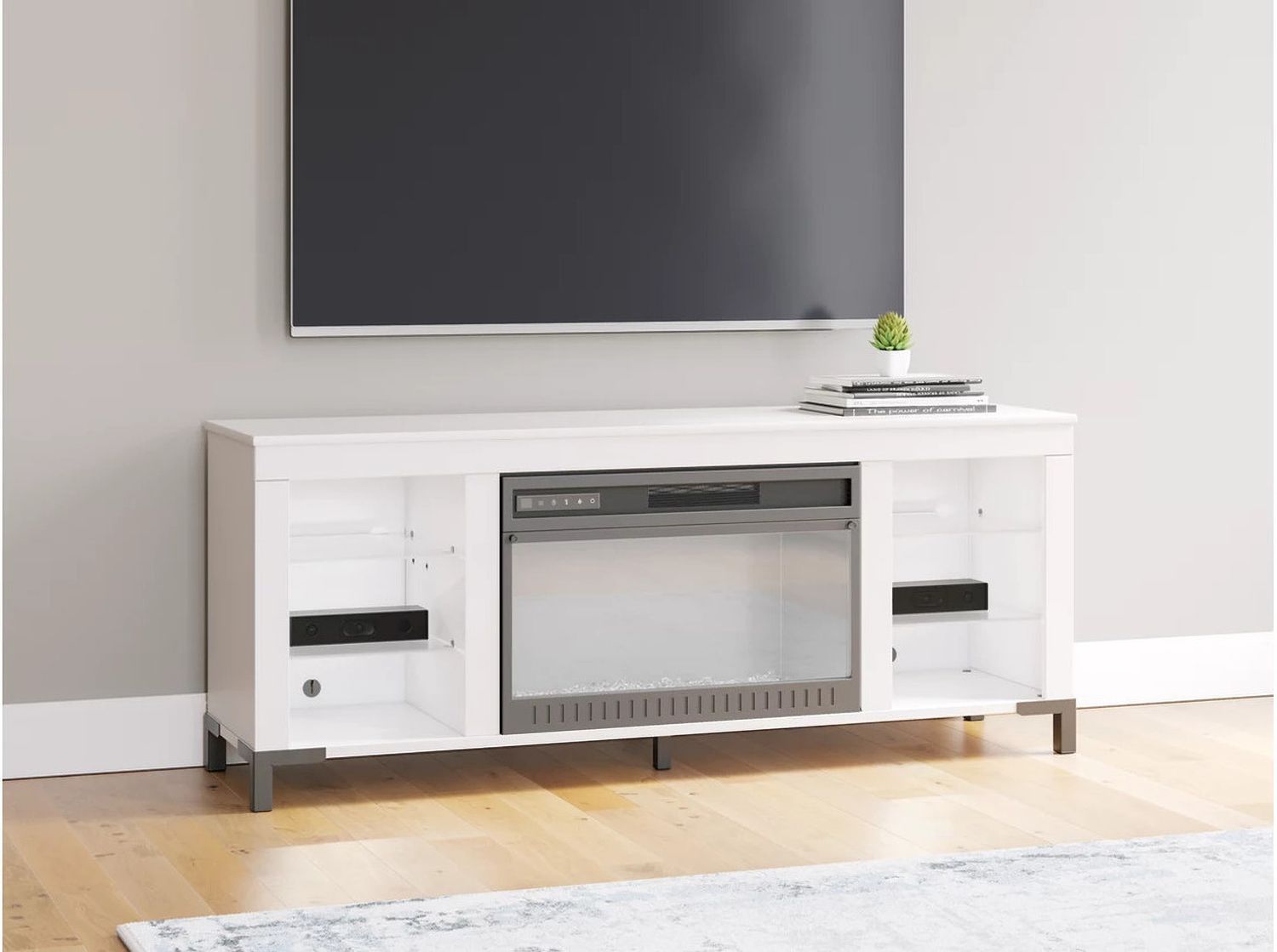 Brollevi 60 Inch TV Stand with Electric Fireplace In White W2722168