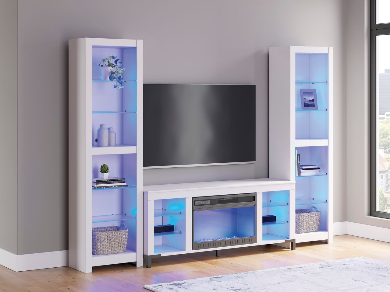 Brollevi 60 Inch TV Stand with Electric Fireplace In White W2722168