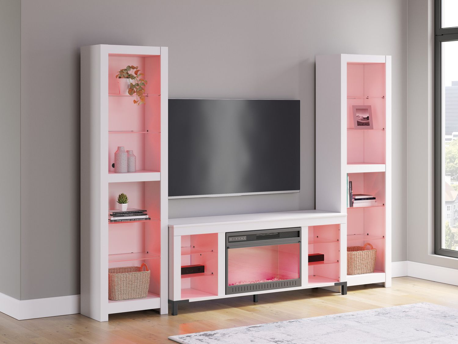 Brollevi 60 Inch TV Stand with Electric Fireplace In White W2722168