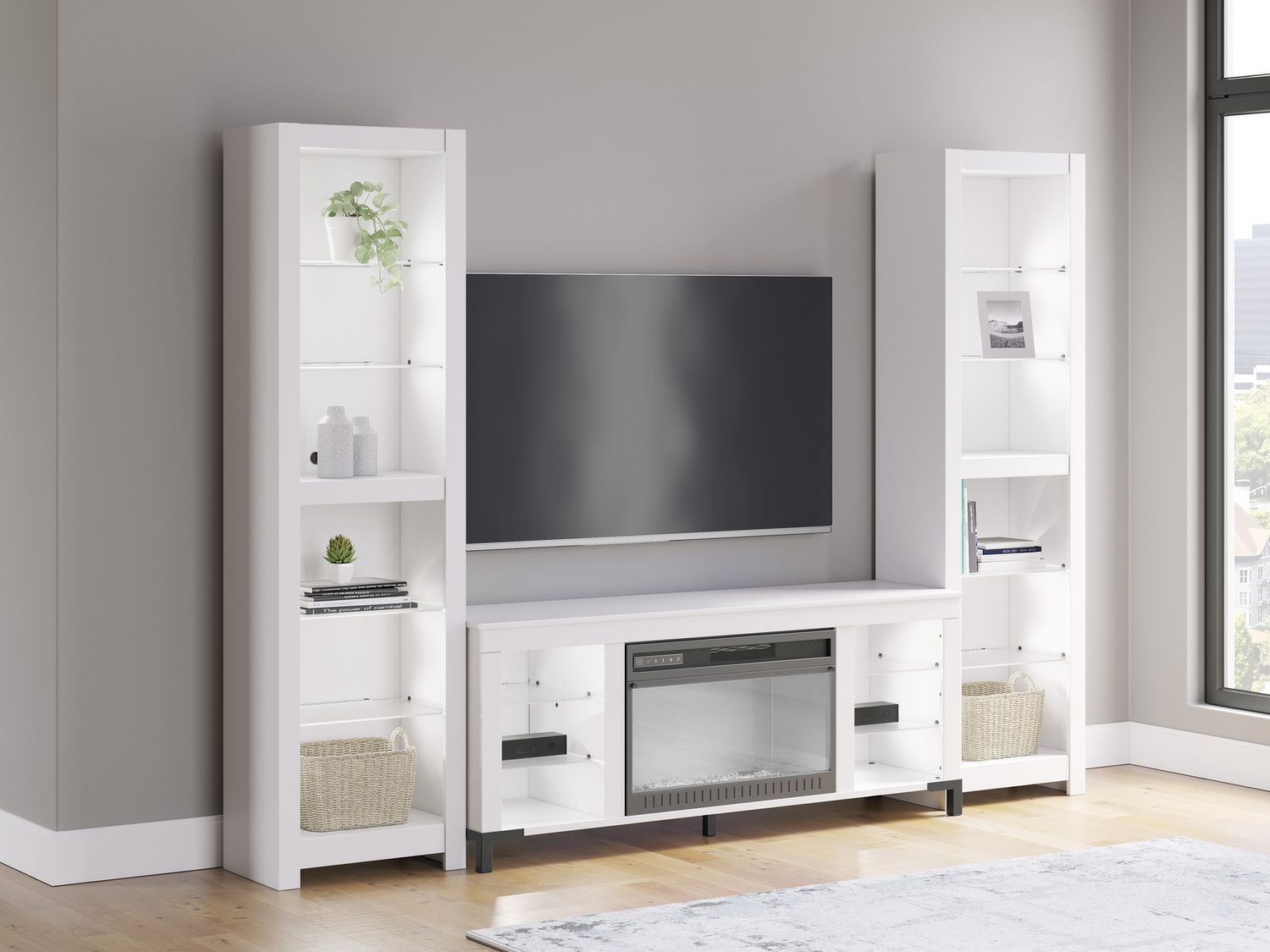 Brollevi 60 Inch TV Stand with Electric Fireplace In White W2722168