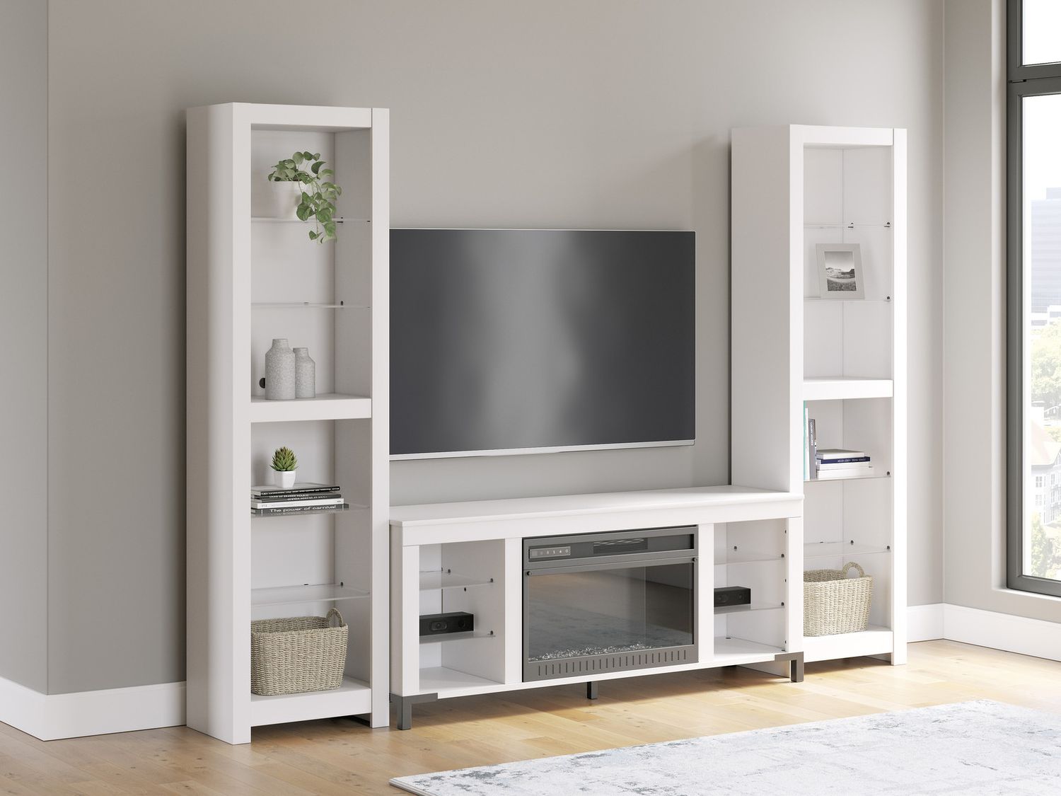 Brollevi 60 Inch TV Stand with Electric Fireplace In White W2722168