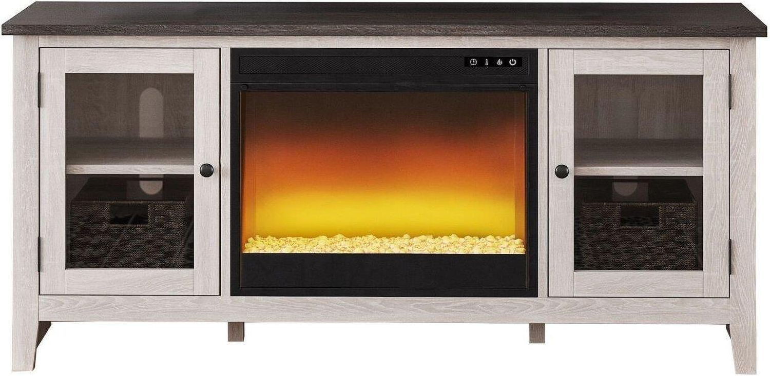 Dorrinson Antique White And Gray 60 Inch TV Stand With Electric Fireplace W287W2