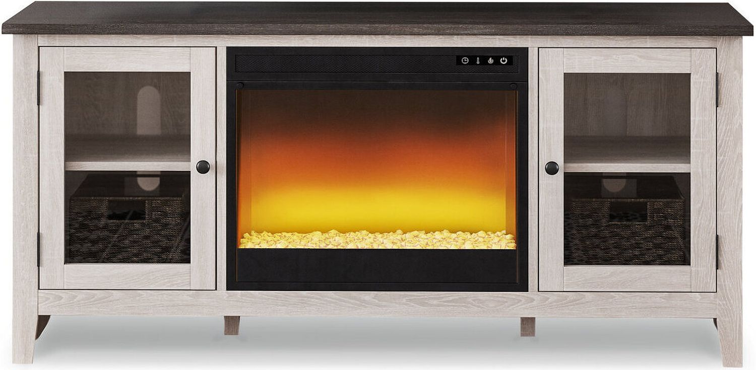 Dorrinson Antique White And Gray 60 Inch TV Stand With Electric Fireplace W287W2