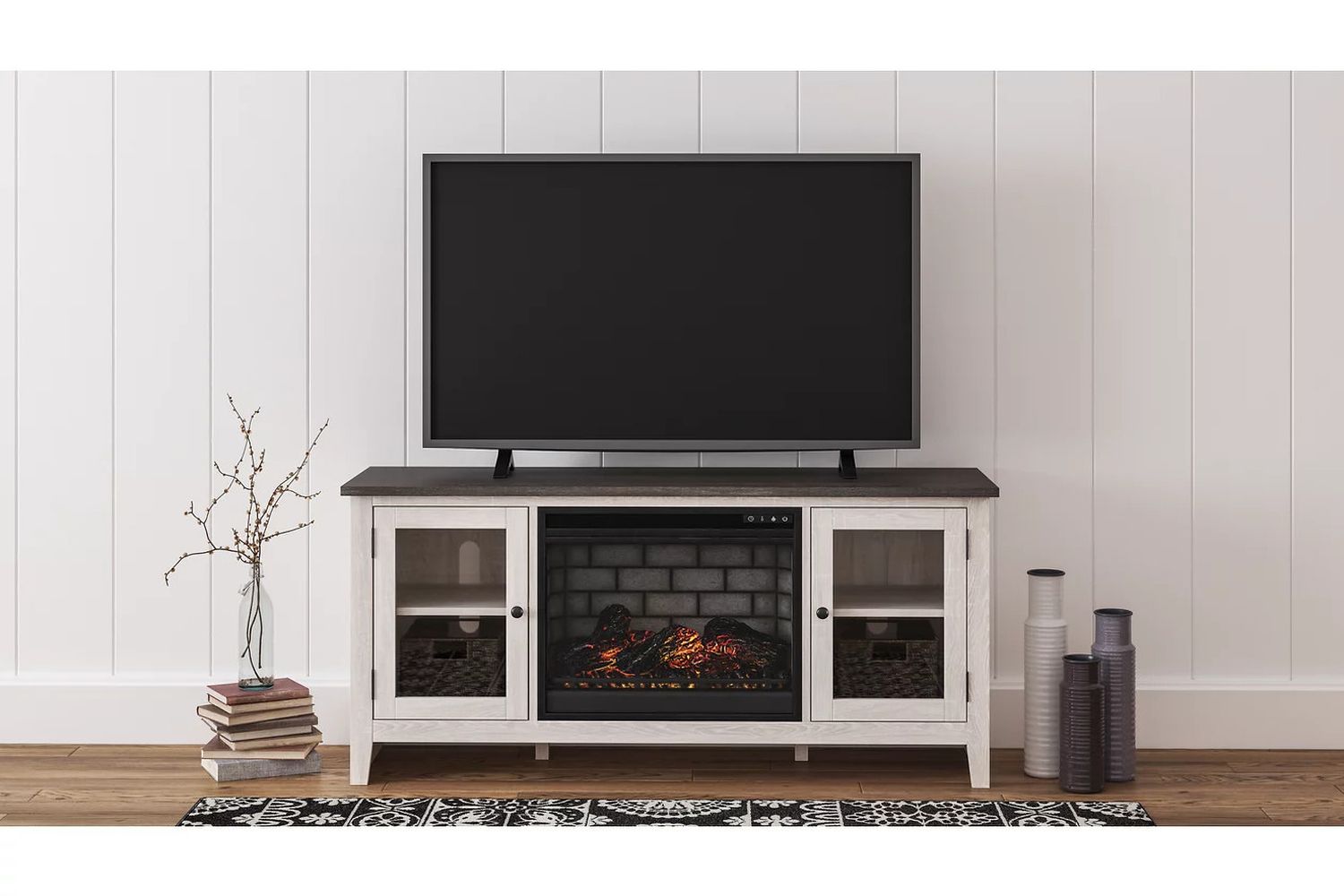 Dorrinson Two Tone 60 Inch TV Stand With Electric Fireplace W287W3