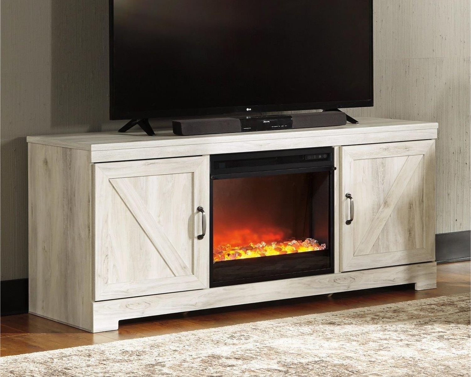 Bellaby 63" TV Stand with Fireplace In White Wash W331W4