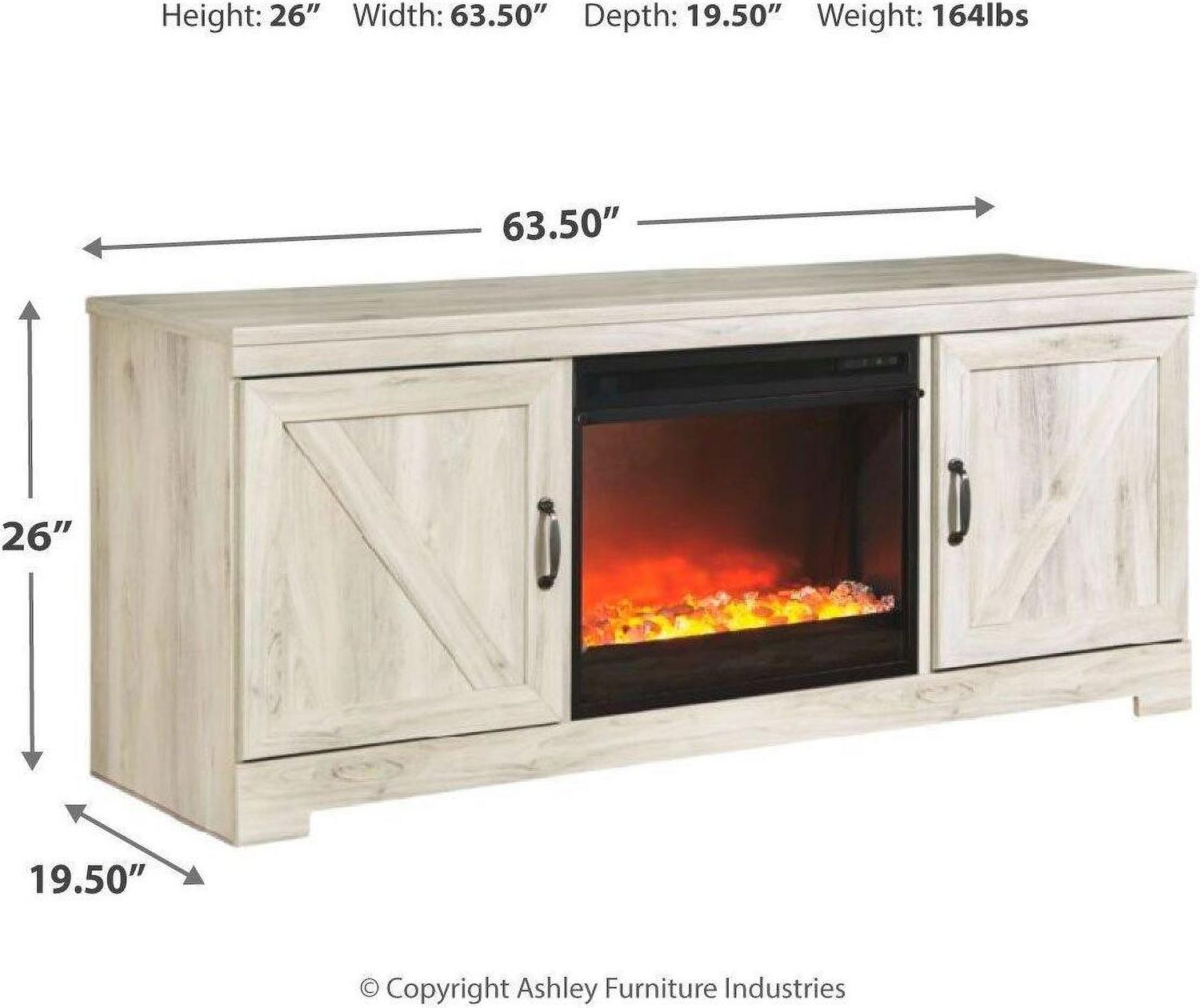 Bellaby 63" TV Stand with Fireplace In White Wash W331W4