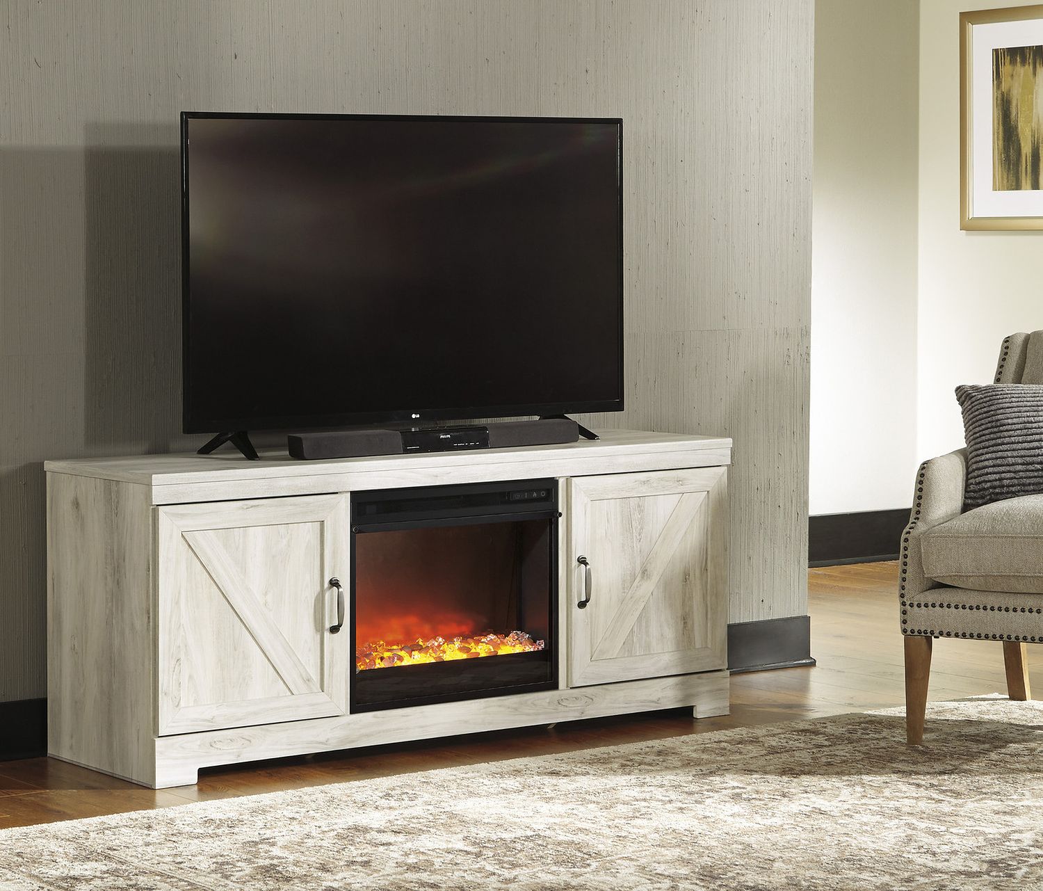 Bellaby 63" TV Stand with Fireplace In White Wash W331W4