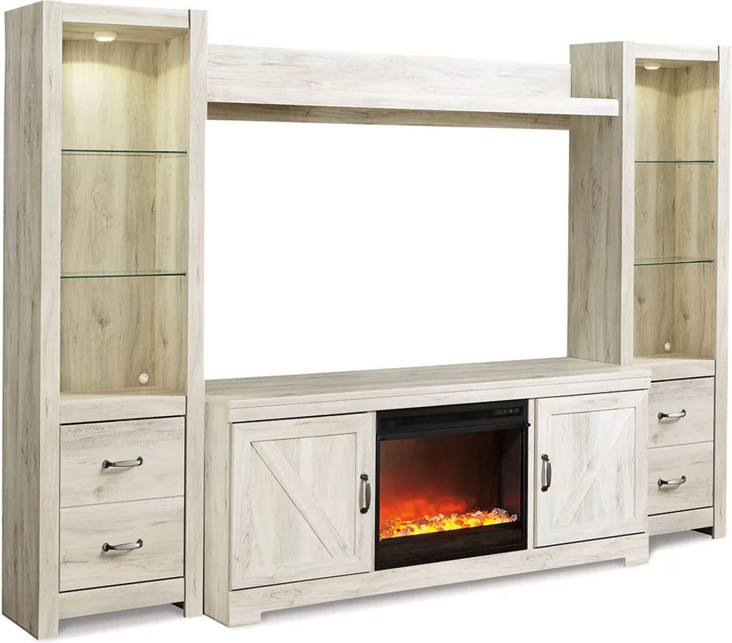 Bellaby 4-Piece Entertainment Center with Fireplace In White Wash W331W5