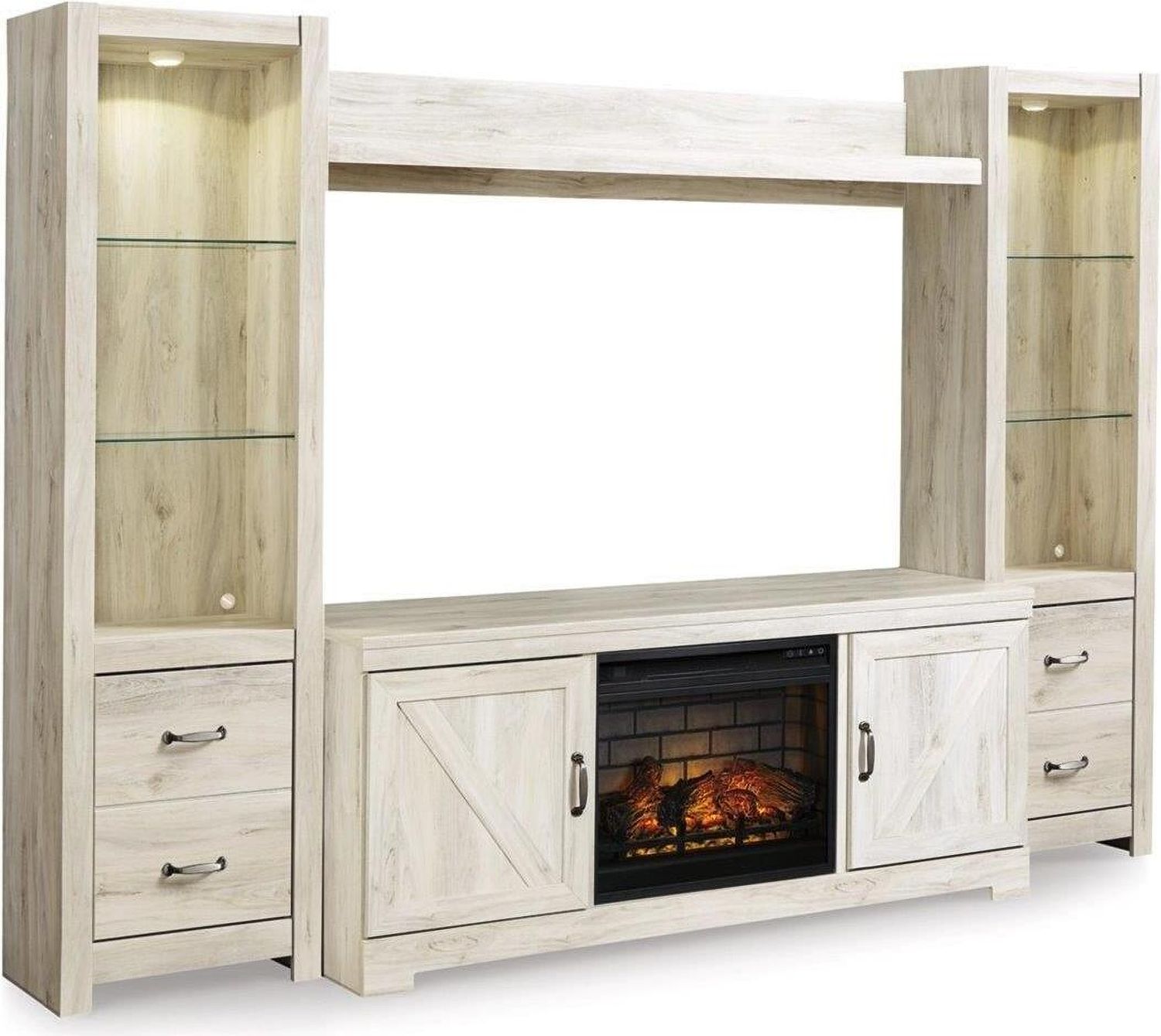 Bellaby 4-Piece Entertainment Center with Electric Fireplace In White Wash W331W8