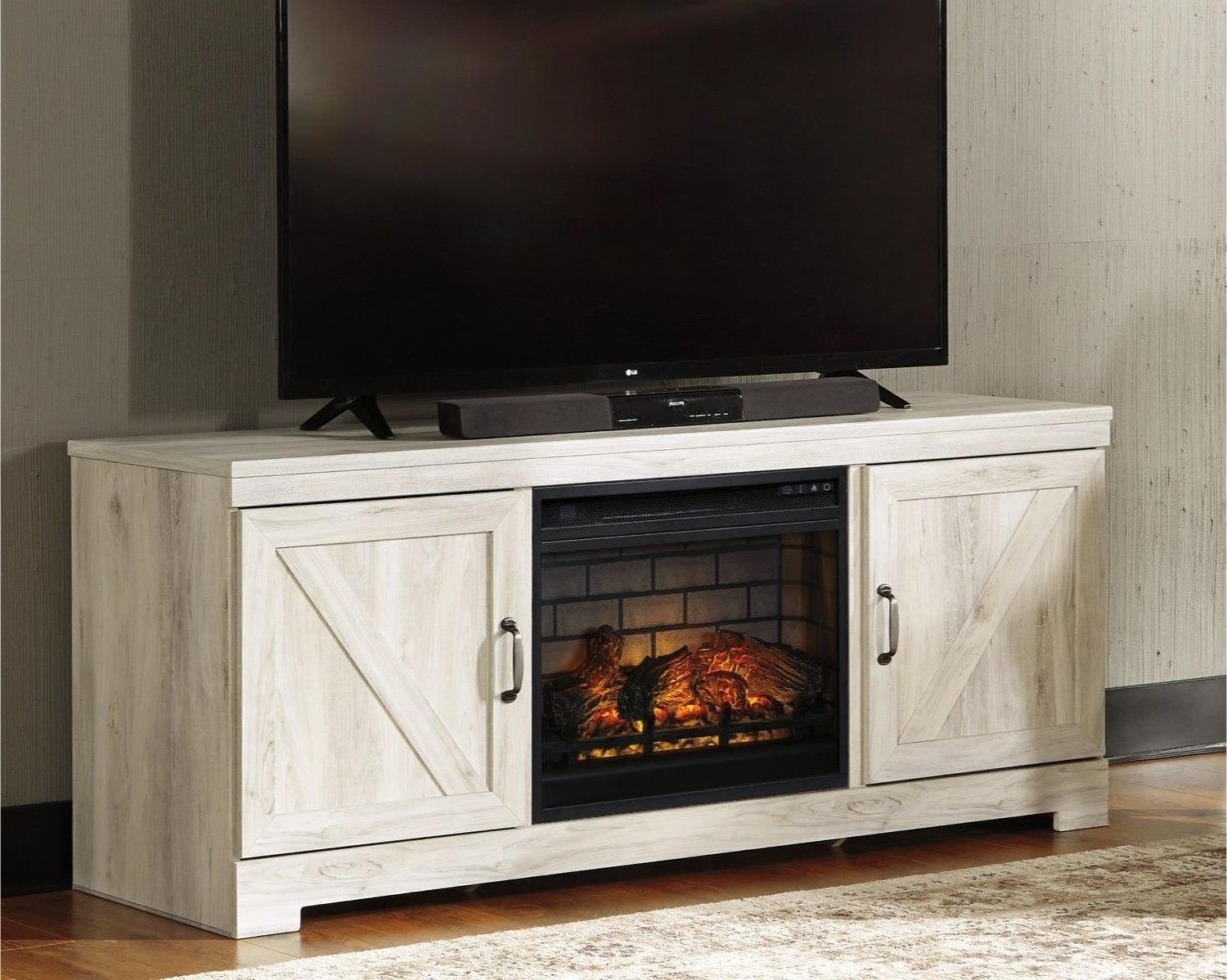 Bellaby 63" TV Stand with Electric Fireplace In White Wash W331W9
