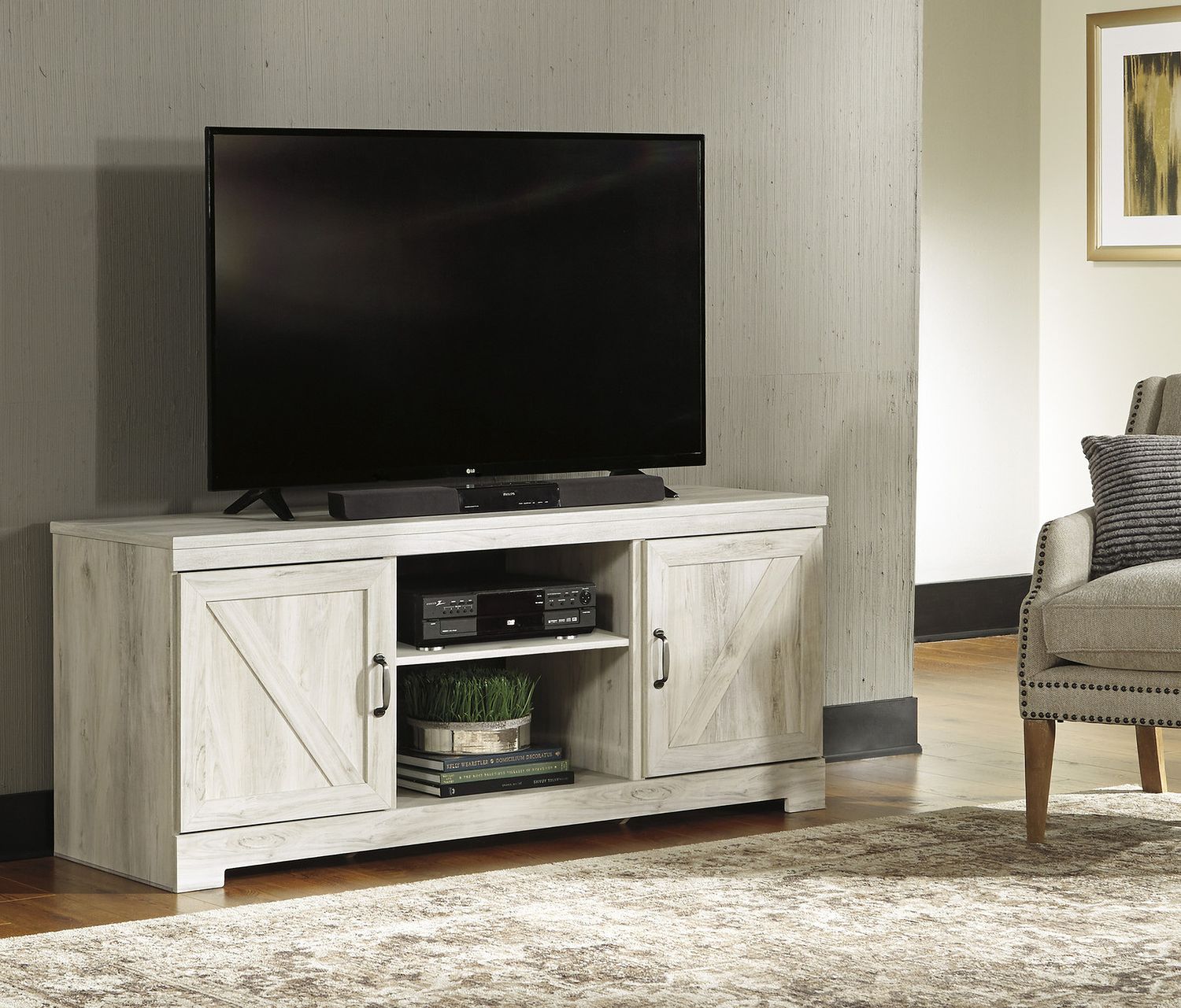 Bellaby 63" TV Stand with Electric Fireplace In White Wash W331W9