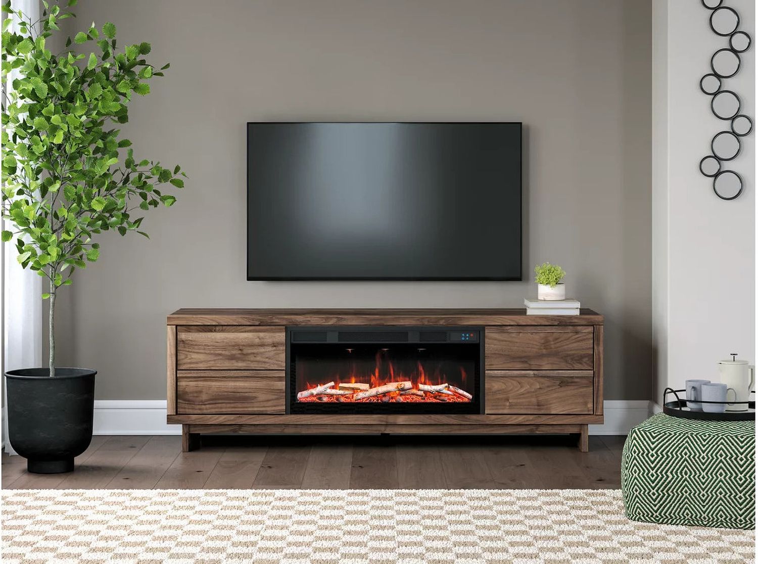 Zadilyn 72 Inch TV Stand with Electric Fireplace In Brown W3367W1