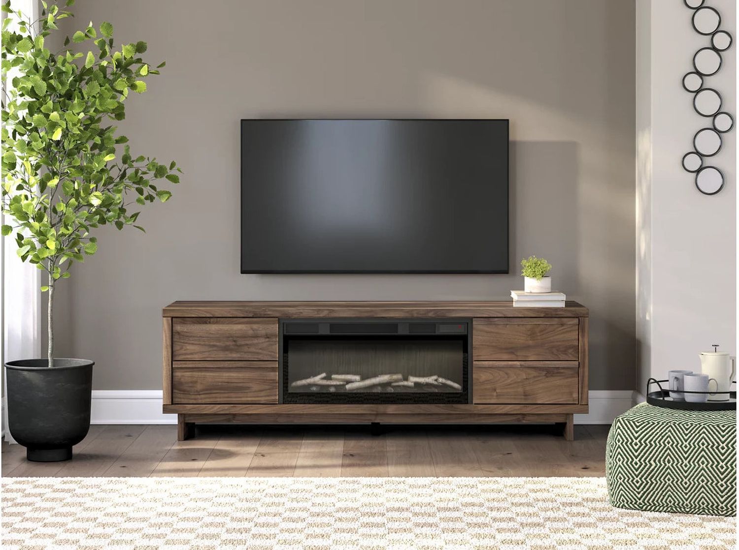 Zadilyn 72 Inch TV Stand with Electric Fireplace In Brown W3367W1