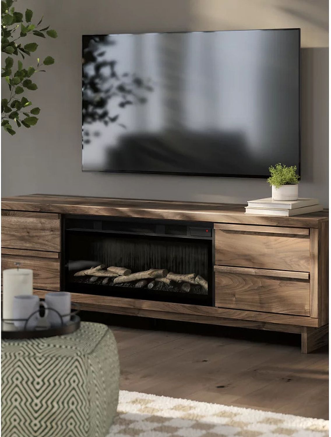 Zadilyn 72 Inch TV Stand with Electric Fireplace In Brown W3367W1