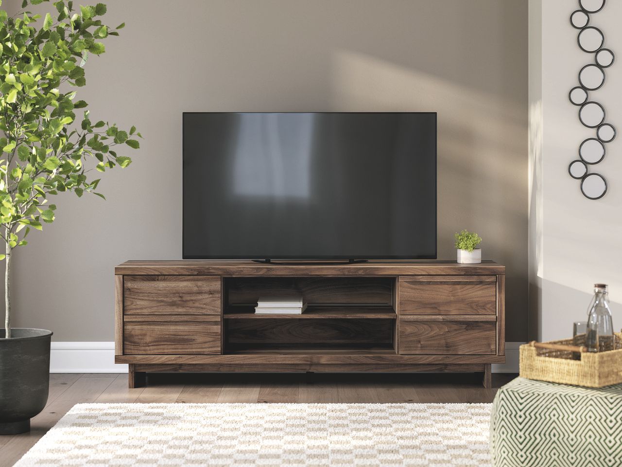 Zadilyn 72 Inch TV Stand with Electric Fireplace In Brown W3367W1