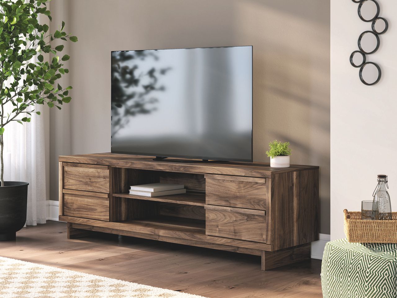 Zadilyn 72 Inch TV Stand with Electric Fireplace In Brown W3367W1