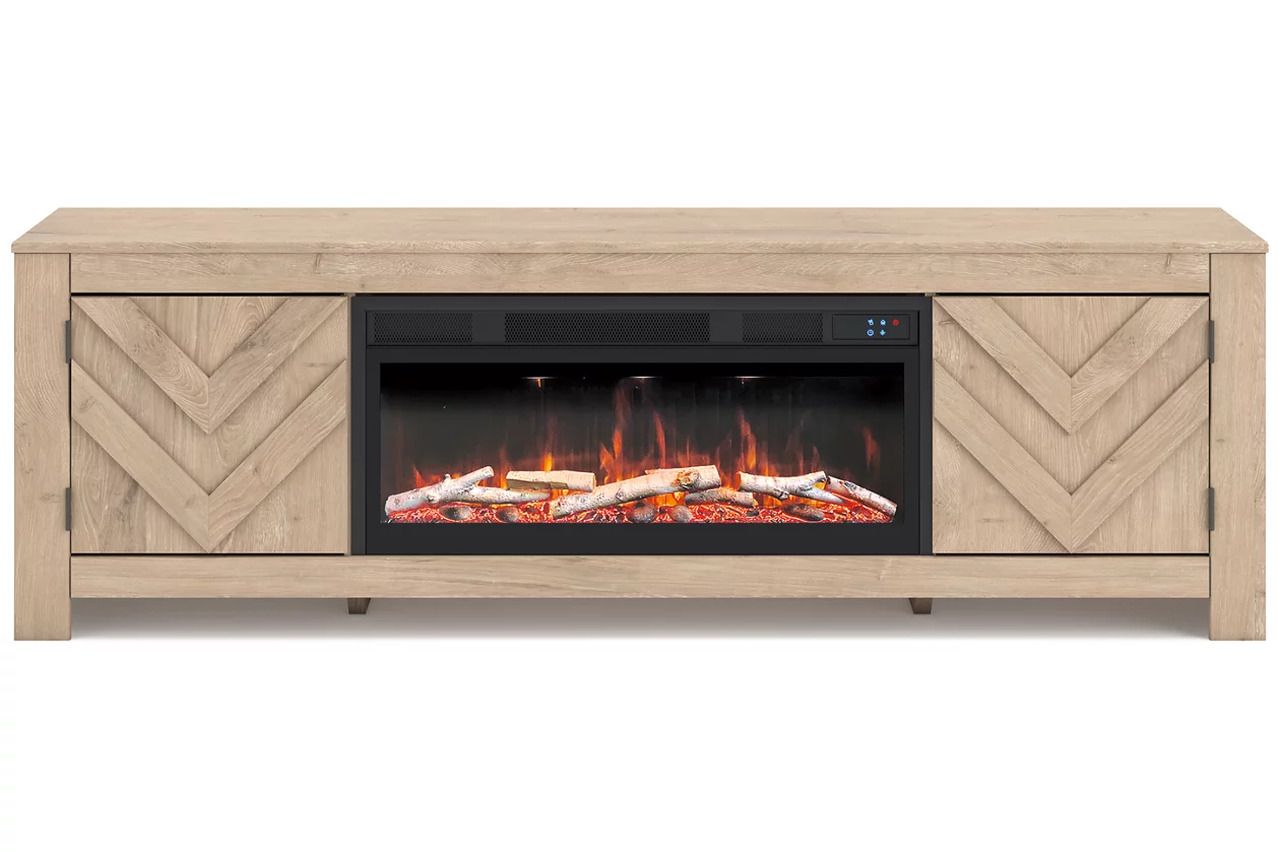 Cayboni 71 Inch TV Stand with Electric Fireplace In Tan W3787W1