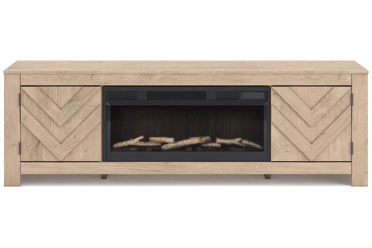 Cayboni 71 Inch TV Stand with Electric Fireplace In Tan W3787W1