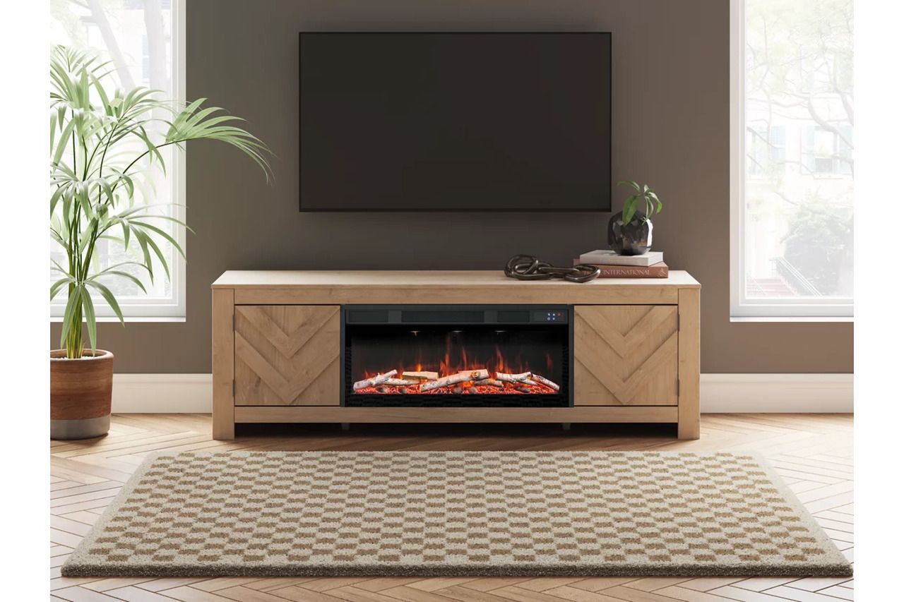 Cayboni 71 Inch TV Stand with Electric Fireplace In Tan W3787W1