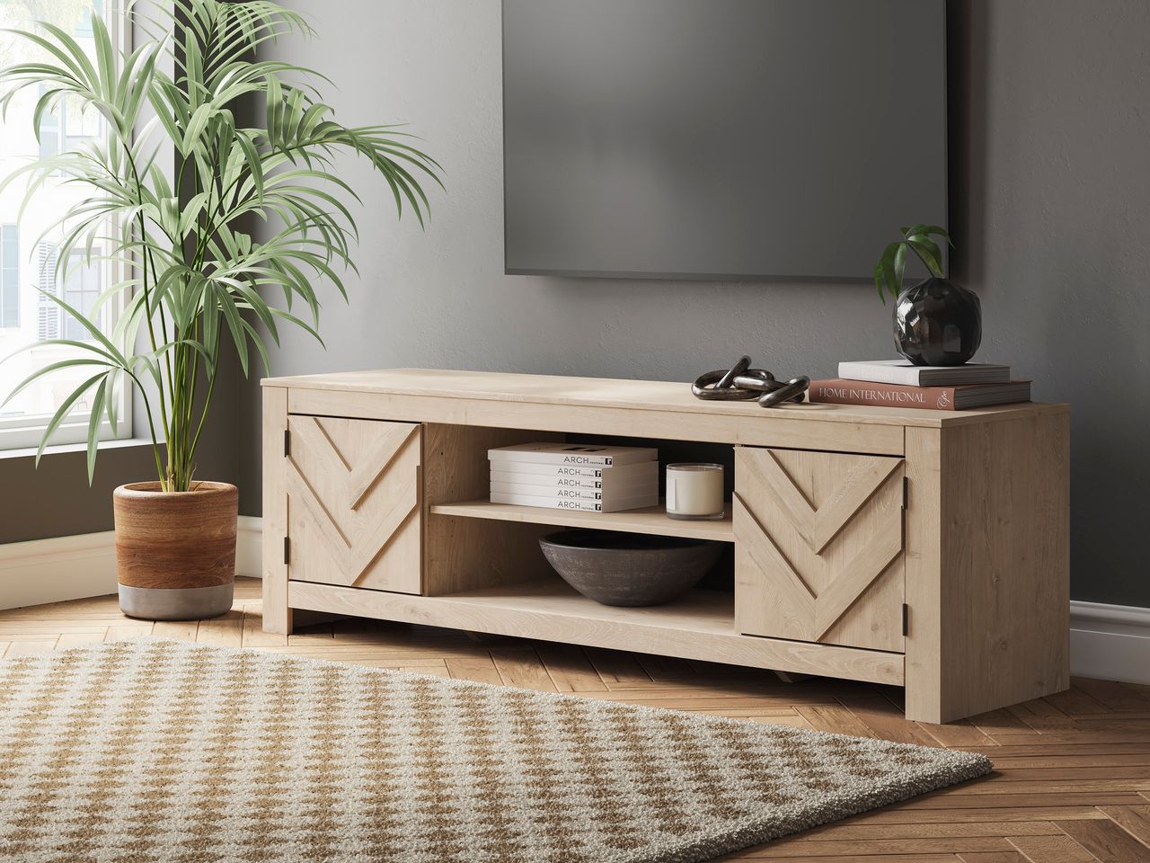 Cayboni 71 Inch TV Stand with Electric Fireplace In Tan W3787W1