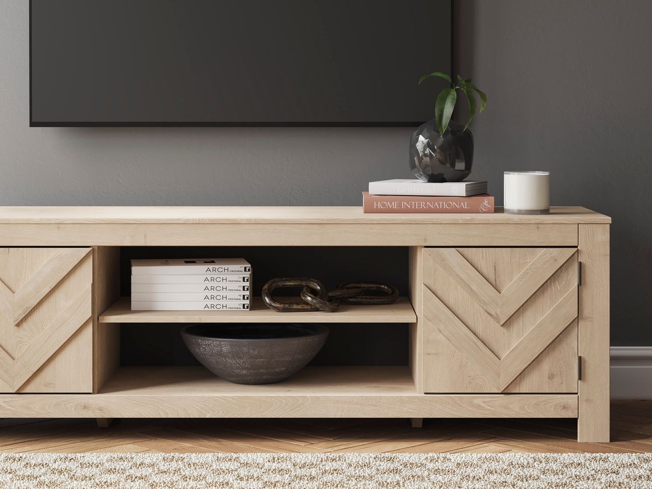 Cayboni 71 Inch TV Stand with Electric Fireplace In Tan W3787W1