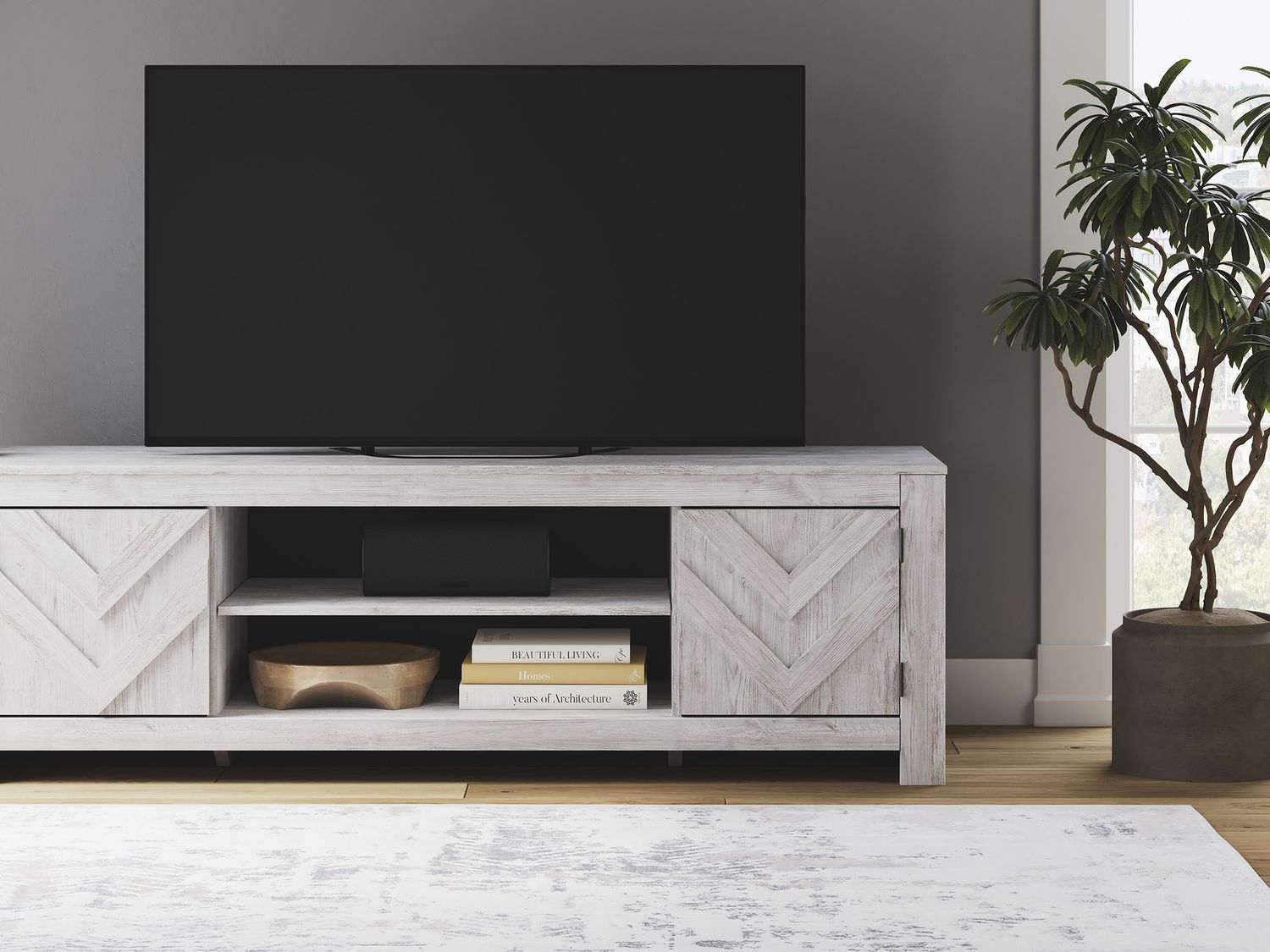 Cayboni 71 Inch TV Stand In White Wash W378868