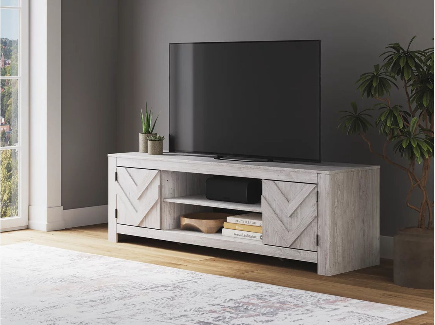 Cayboni 71 Inch TV Stand In White Wash W378868