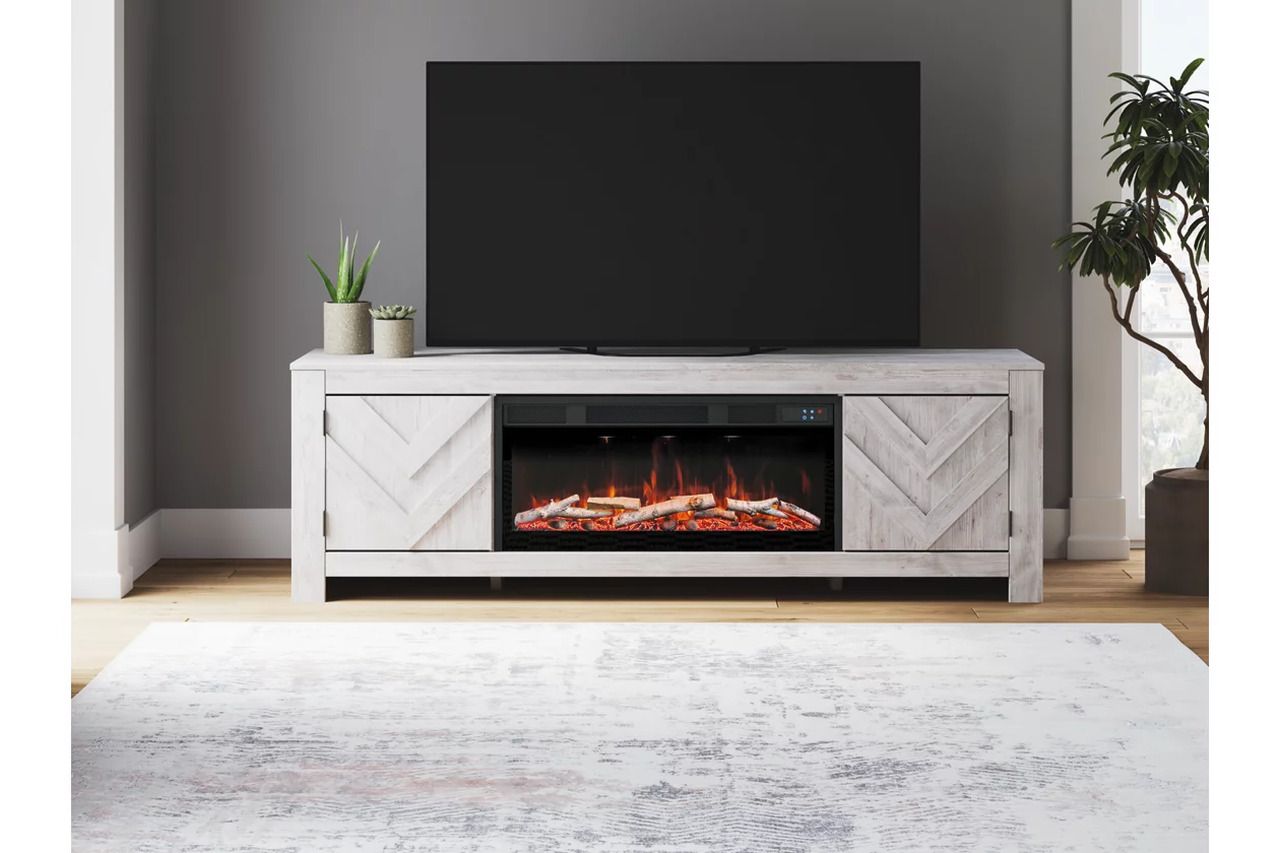 Cayboni 71 Inch TV Stand with Electric Fireplace In White Wash W3788W1