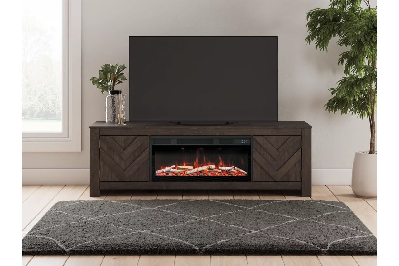 Cayboni 71 Inch TV Stand with Electric Fireplace In Black W3789W1