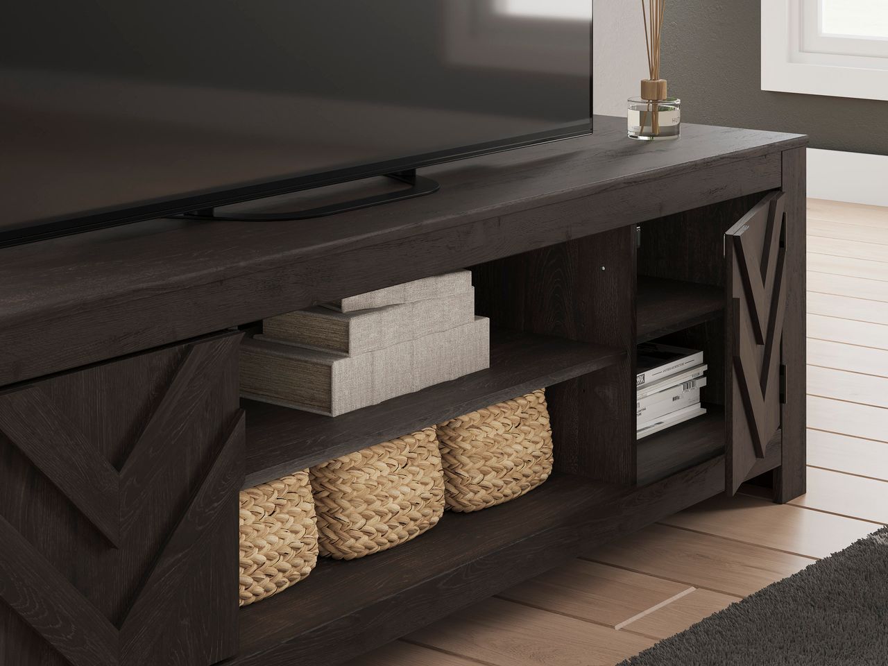 Cayboni 71 Inch TV Stand with Electric Fireplace In Black W3789W1