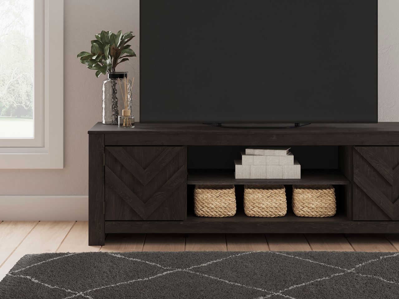 Cayboni 71 Inch TV Stand with Electric Fireplace In Black W3789W1