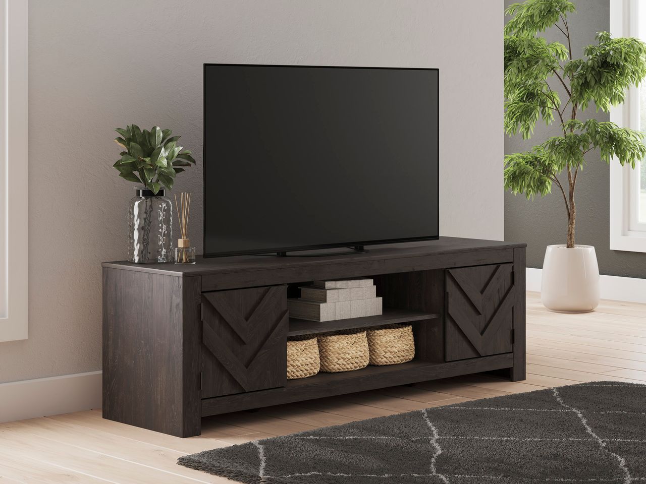 Cayboni 71 Inch TV Stand with Electric Fireplace In Black W3789W1